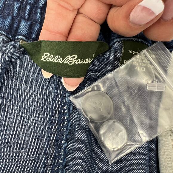 Vintage Mens Eddie Bauer Pleated Jeans Elastic Waist (Back) 100% Cotton Size 40 - Picture 7 of 9